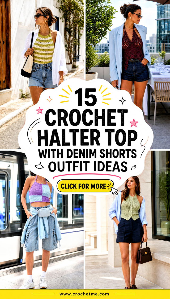 15 Crochet Halter Top With Denim Shorts outfit ideas - 15 Crochet Halter Top With Denim Shorts outfit ideas
