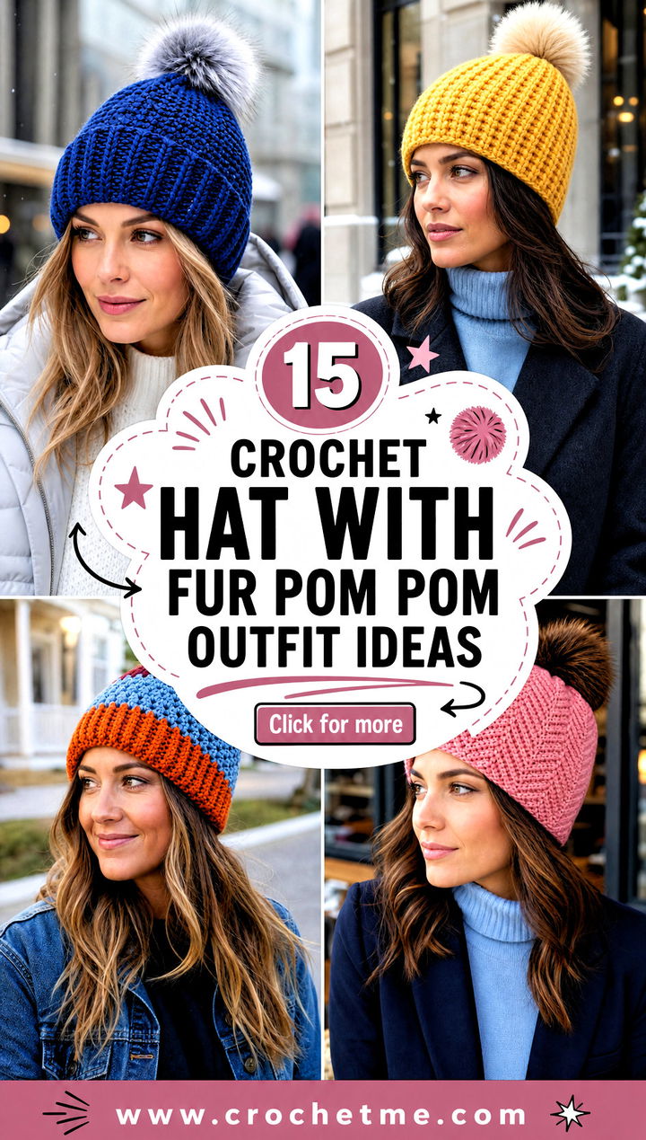 15 Crochet Hat With Fur Pom Pom outfit ideas - 15 Crochet Hat With Fur Pom Pom outfit ideas