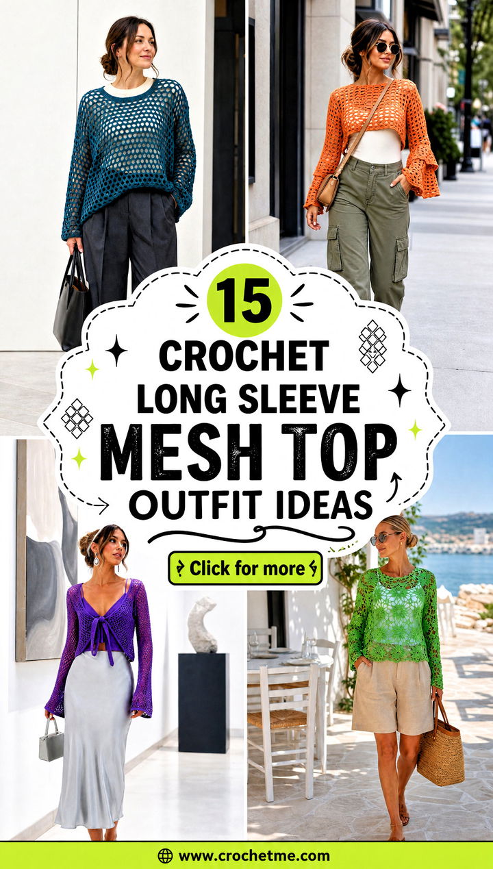 15 Crochet Long Sleeve Mesh Top outfit ideas - 15 Crochet Long Sleeve Mesh Top outfit ideas