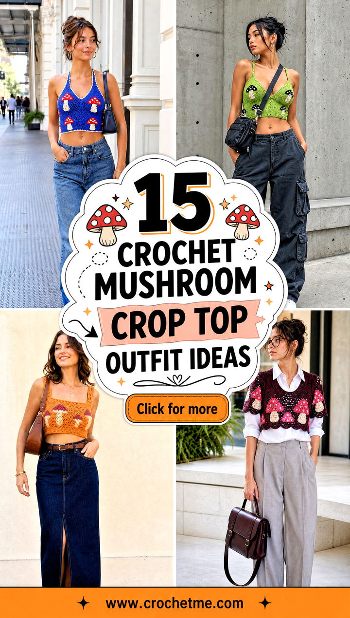 15 Crochet Mushroom Crop Top outfit ideas - 15 Crochet Mushroom Crop Top outfit ideas