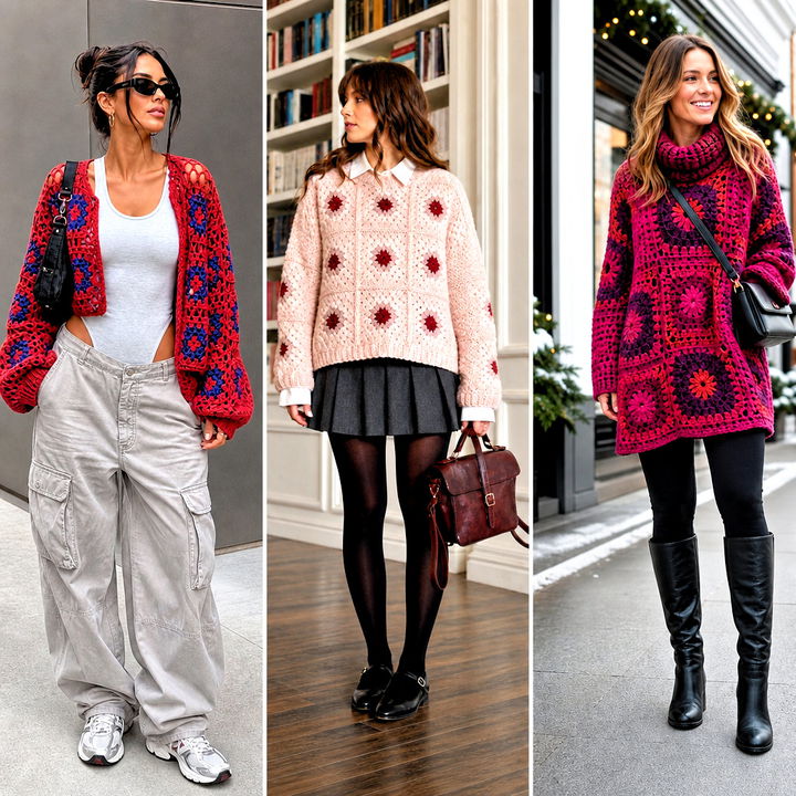 15 Crochet Oversized Granny Square Sweater Outfit Ideas to Try