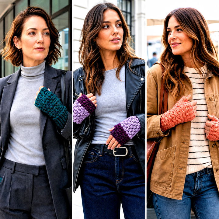 15 Crochet Puff Stitch Fingerless Gloves Outfit Ideas for Winter