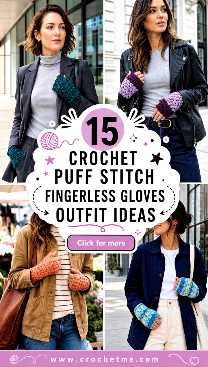 15 Crochet Puff Stitch Fingerless Gloves outfit ideas - 15 Crochet Puff Stitch Fingerless Gloves outfit ideas