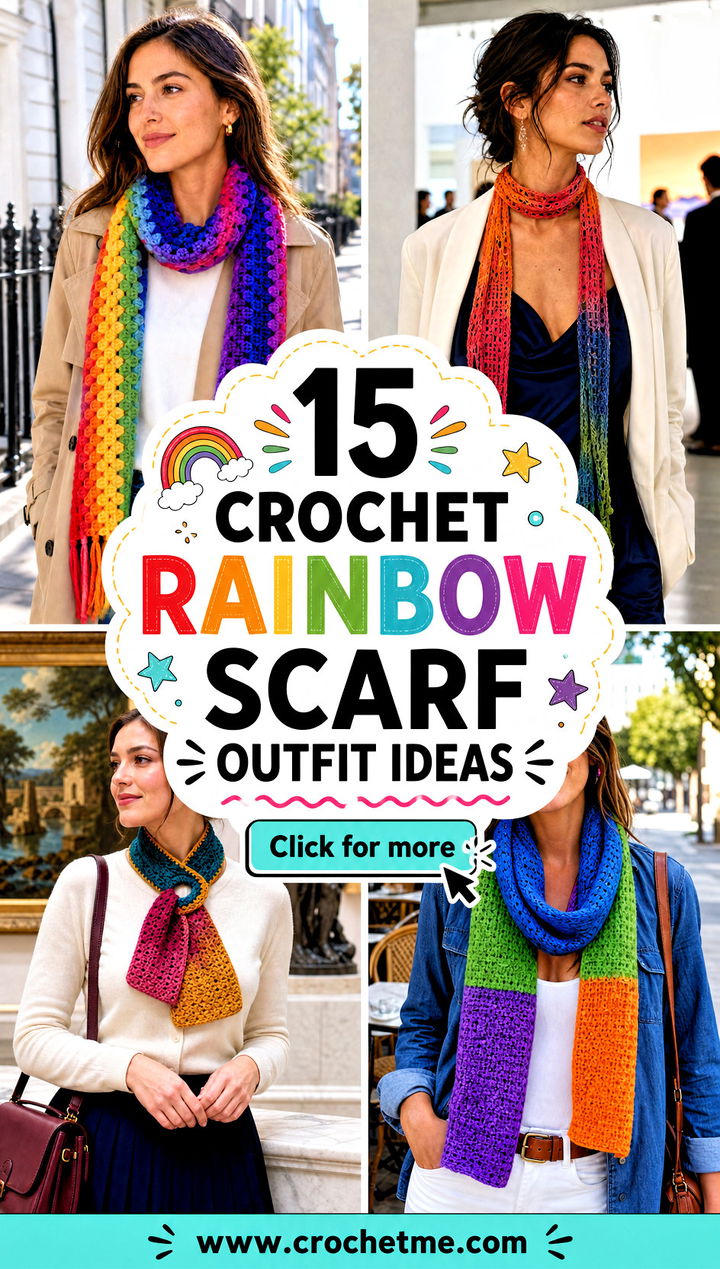 15 Crochet Rainbow Scarf outfit ideas - 15 Crochet Rainbow Scarf outfit ideas