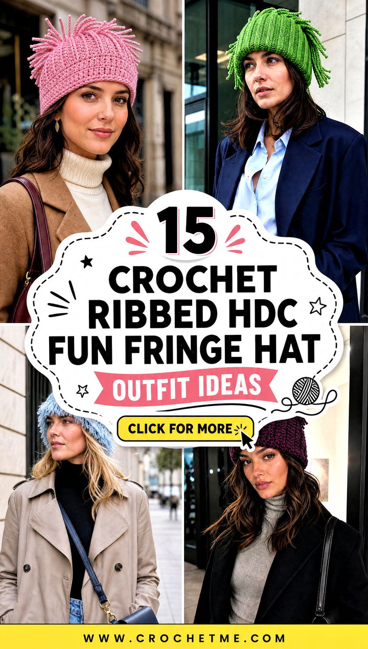 15 Crochet Ribbed Hdc Fun Fringe Hat outfit ideas - 15 Crochet Ribbed Hdc Fun Fringe Hat outfit ideas
