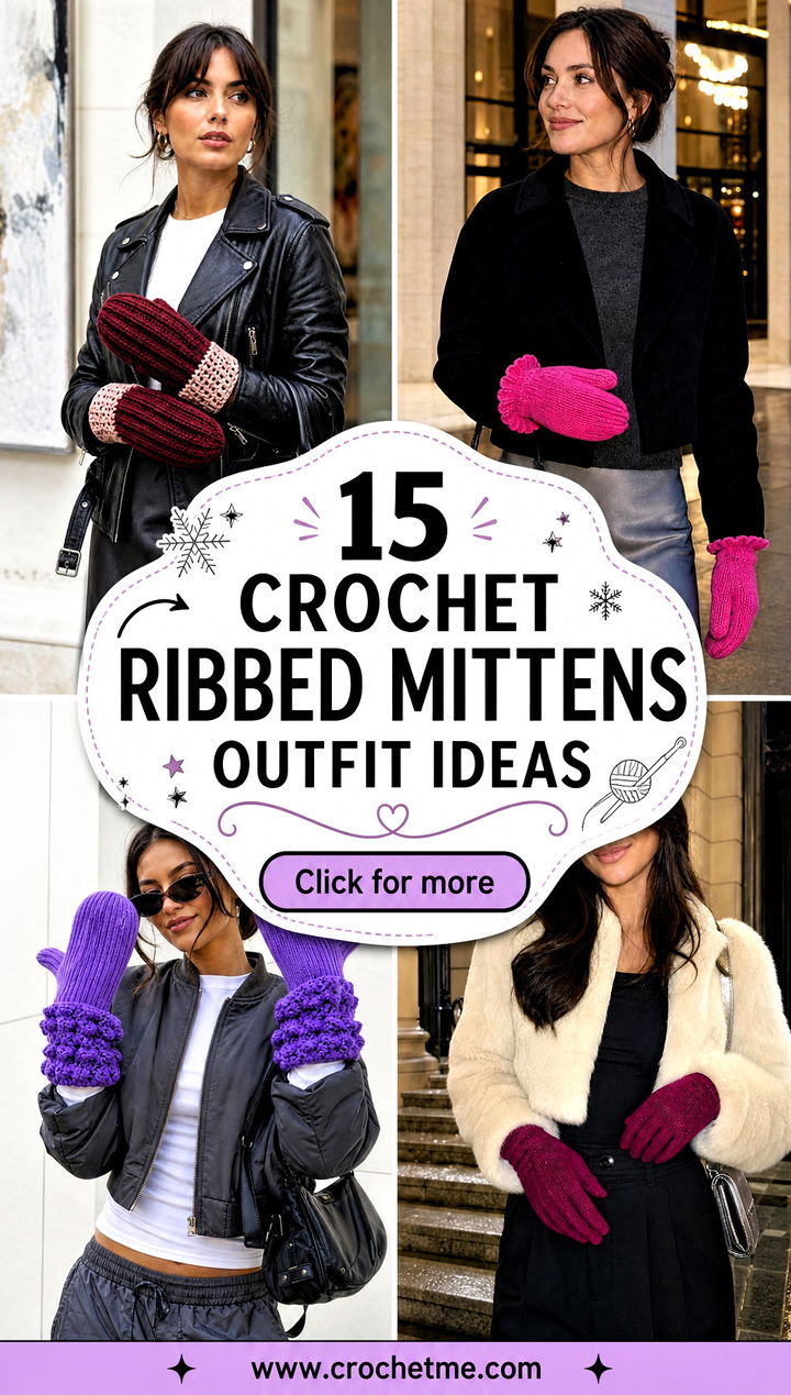 15 Crochet Ribbed Mittens outfit ideas - 15 Crochet Ribbed Mittens outfit ideas