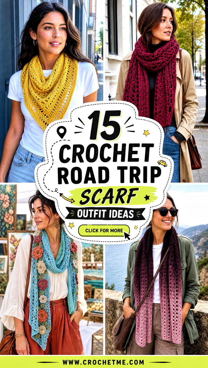 15 Crochet Road Trip Scarf outfit ideas - 15 Crochet Road Trip Scarf outfit ideas