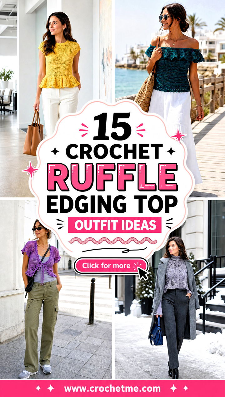 15 Crochet Ruffle Edging Top outfit ideas - 15 Crochet Ruffle Edging Top outfit ideas