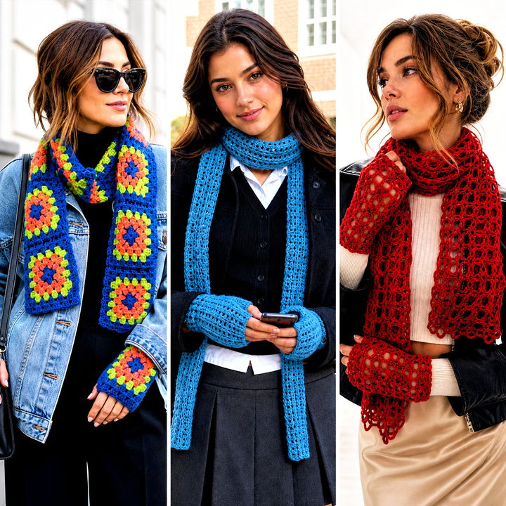 15 Crochet Scarf and Mittens Set Outfit Ideas for Winter