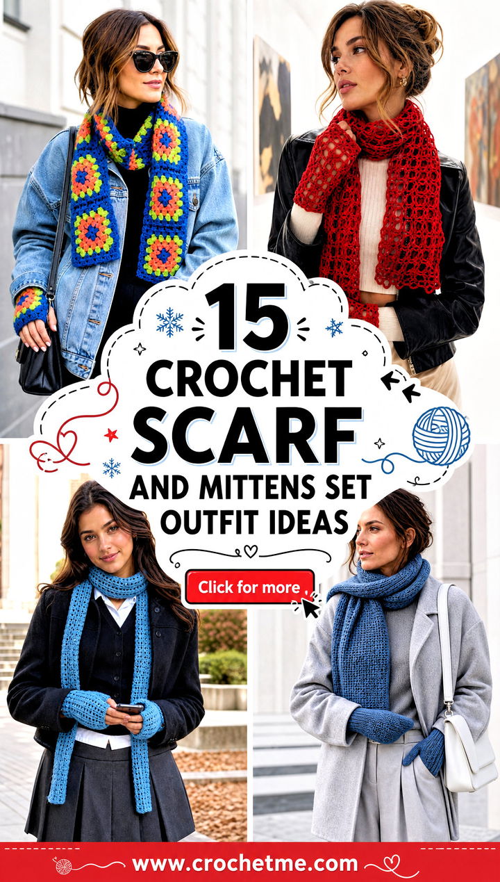 15 Crochet Scarf And Mittens Set outfit ideas - 15 Crochet Scarf And Mittens Set outfit ideas