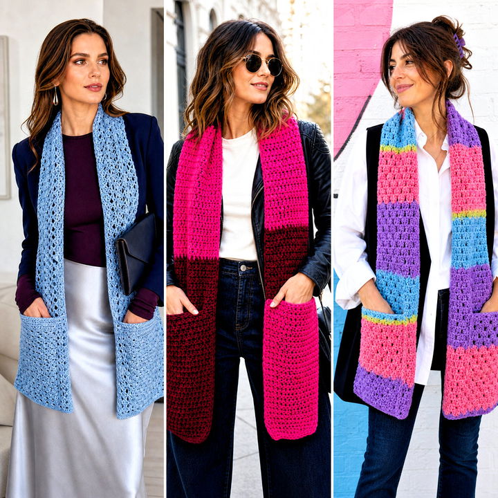 15 Crochet Scarf With Hand Pockets Outfit Ideas for Winter