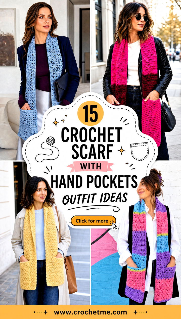 15 Crochet Scarf With Hand Pockets outfit ideas - 15 Crochet Scarf With Hand Pockets outfit ideas