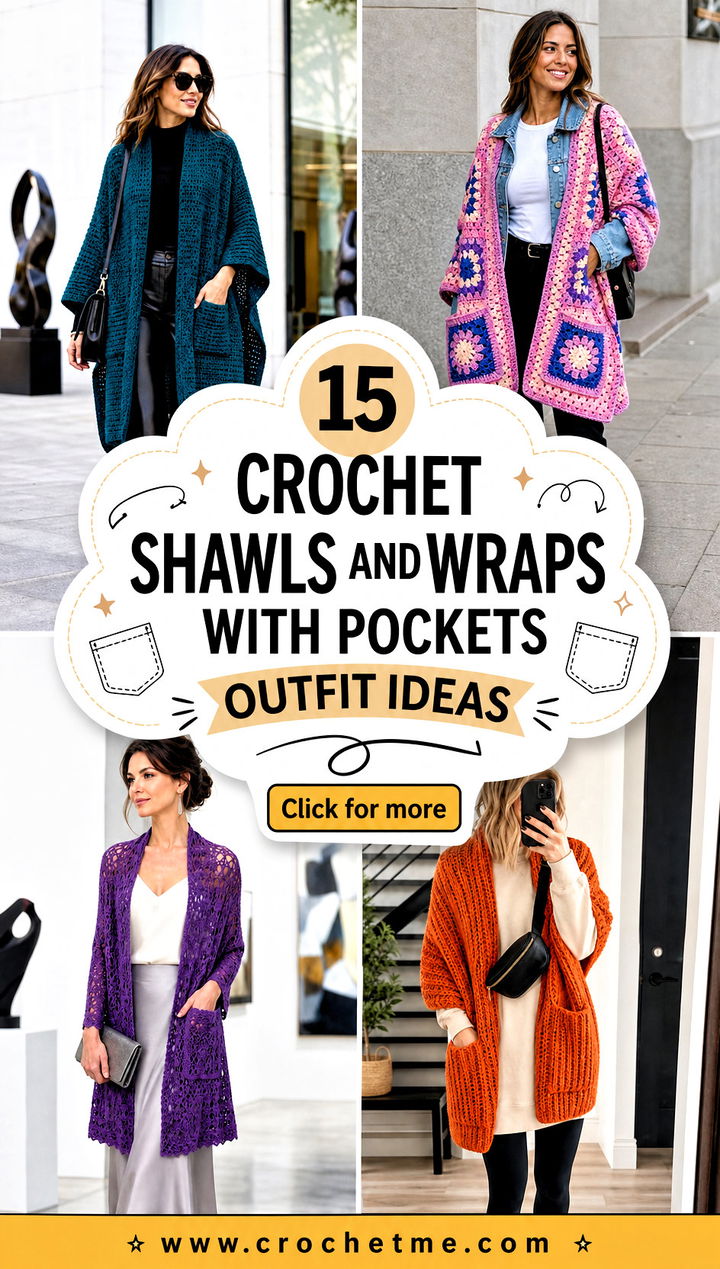 15 Crochet Shawls And Wraps With Pockets outfit ideas - 15 Crochet Shawls And Wraps With Pockets outfit ideas