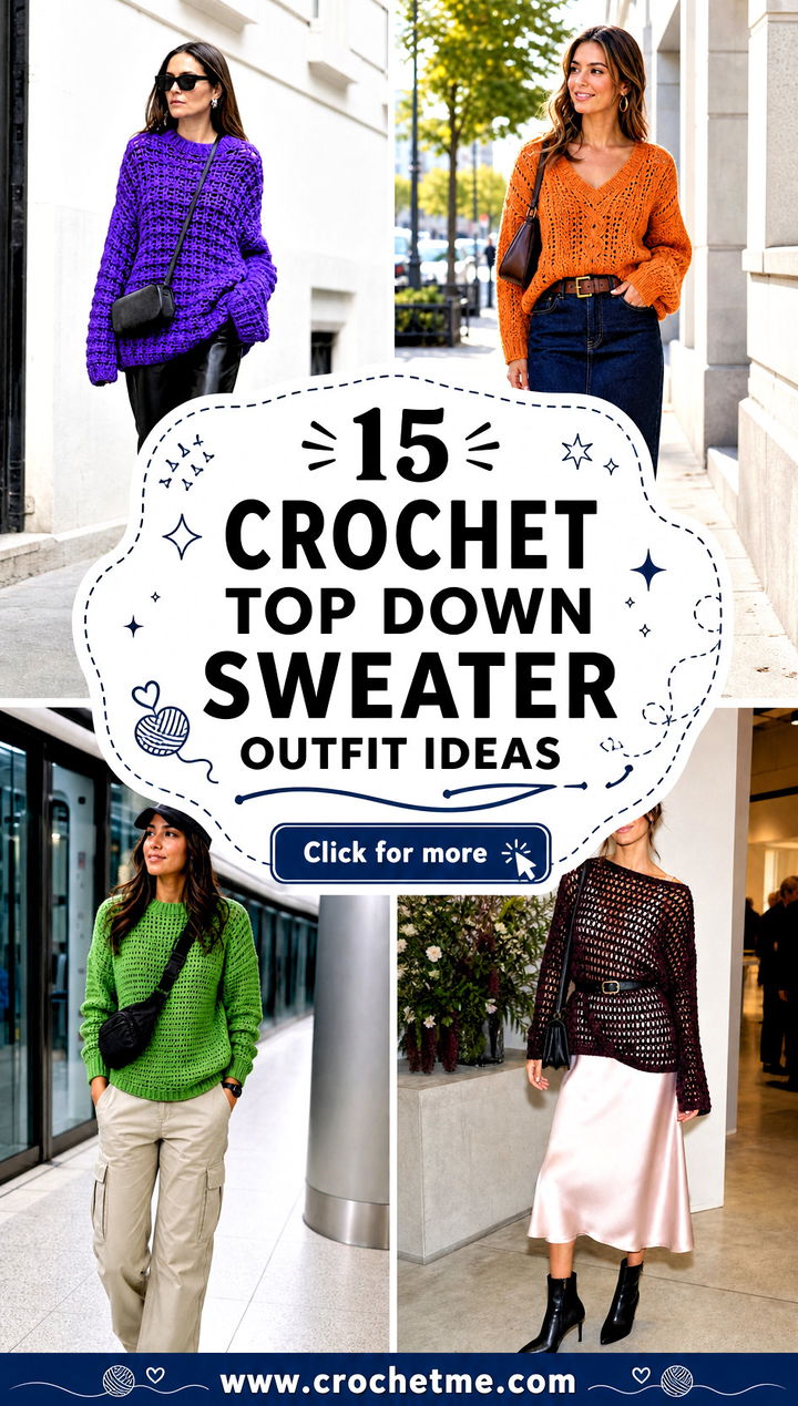 15 Crochet Top Down Sweater outfit ideas - 15 Crochet Top Down Sweater outfit ideas
