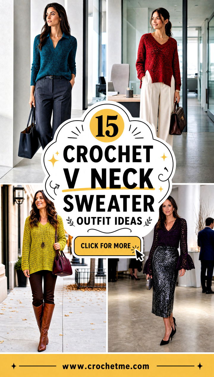15 Crochet V Neck Sweater outfit ideas - 15 Crochet V Neck Sweater outfit ideas