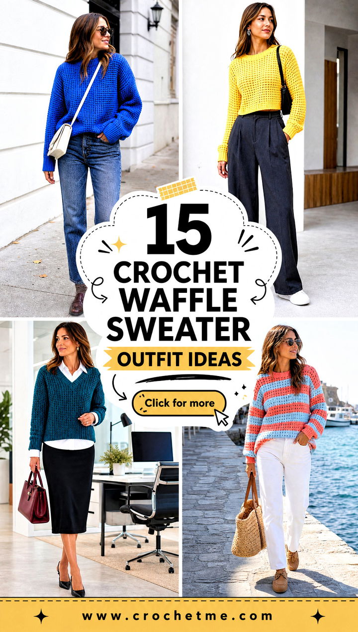 15 Crochet Waffle Sweater outfit ideas - 15 Crochet Waffle Sweater outfit ideas