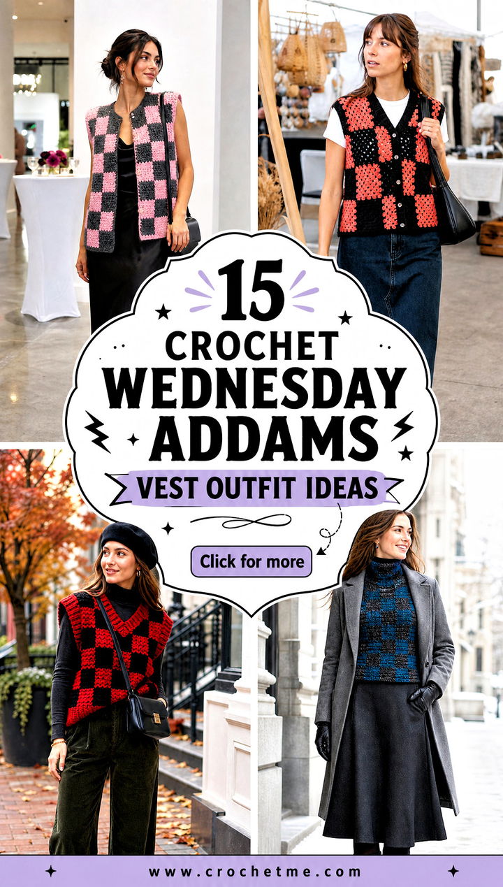 15 Crochet Wednesday Addams Vest outfit ideas - 15 Crochet Wednesday Addams Vest outfit ideas