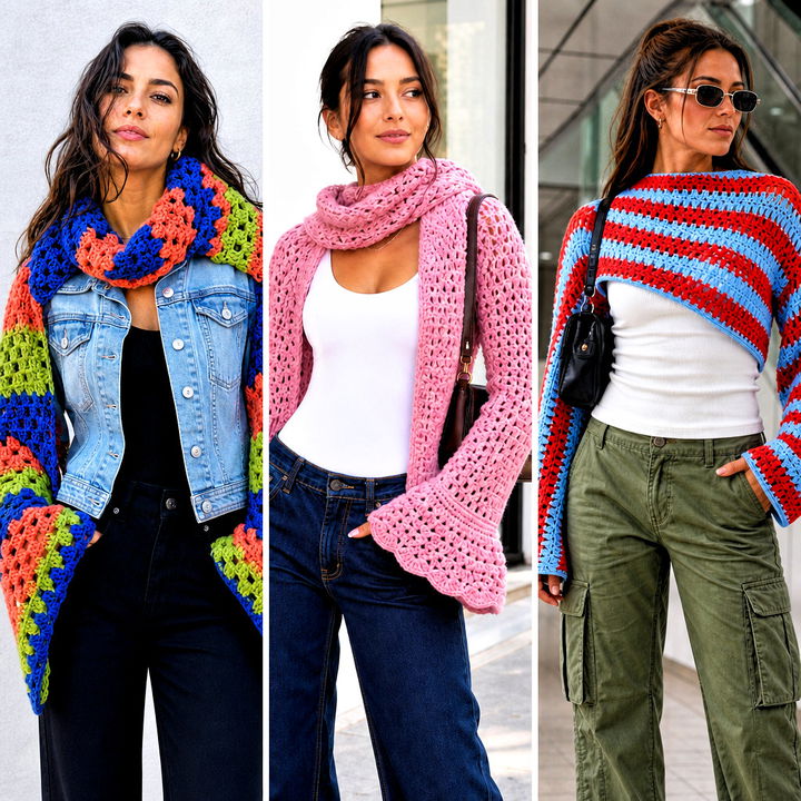 15 Crocheted Sweater Scarf With Sleeves Outfit Ideas to Try