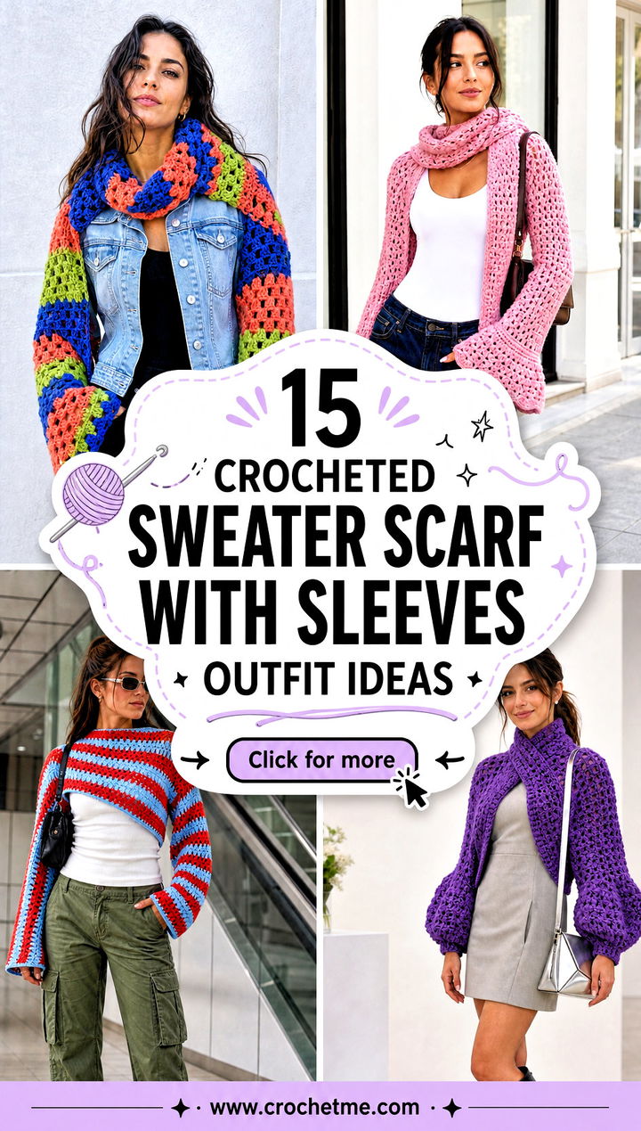 15 Crocheted Sweater Scarf With Sleeves outfit ideas - 15 Crocheted Sweater Scarf With Sleeves outfit ideas