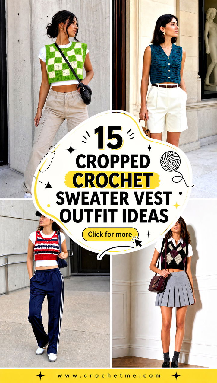 15 Cropped Crochet Sweater Vest outfit ideas - 15 Cropped Crochet Sweater Vest outfit ideas