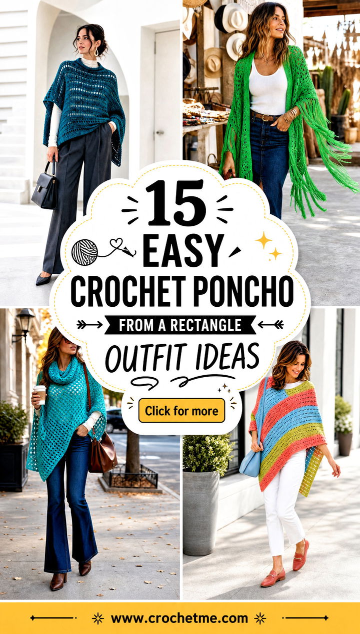 15 Easy Crochet Poncho From A Rectangle outfit ideas - 15 Easy Crochet Poncho From A Rectangle outfit ideas
