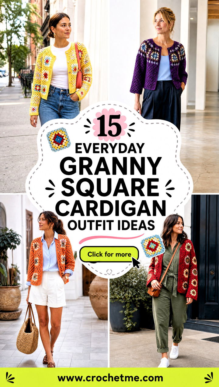 15 Everyday Granny Square Cardigan outfit ideas - 15 Everyday Granny Square Cardigan outfit ideas