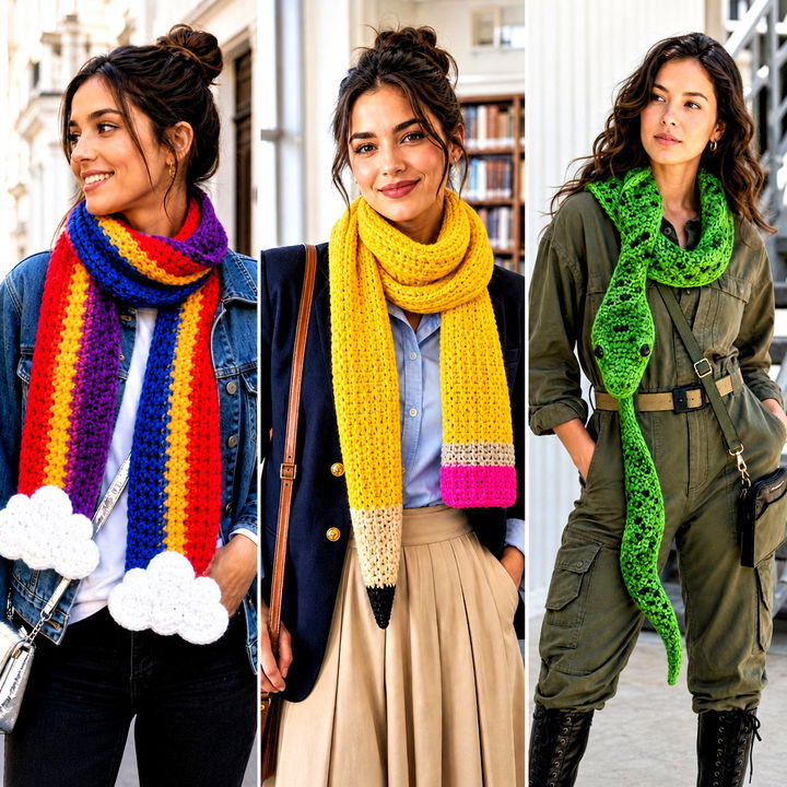 15 Funny Crochet Scarf Outfit Ideas for Playful Winter Style