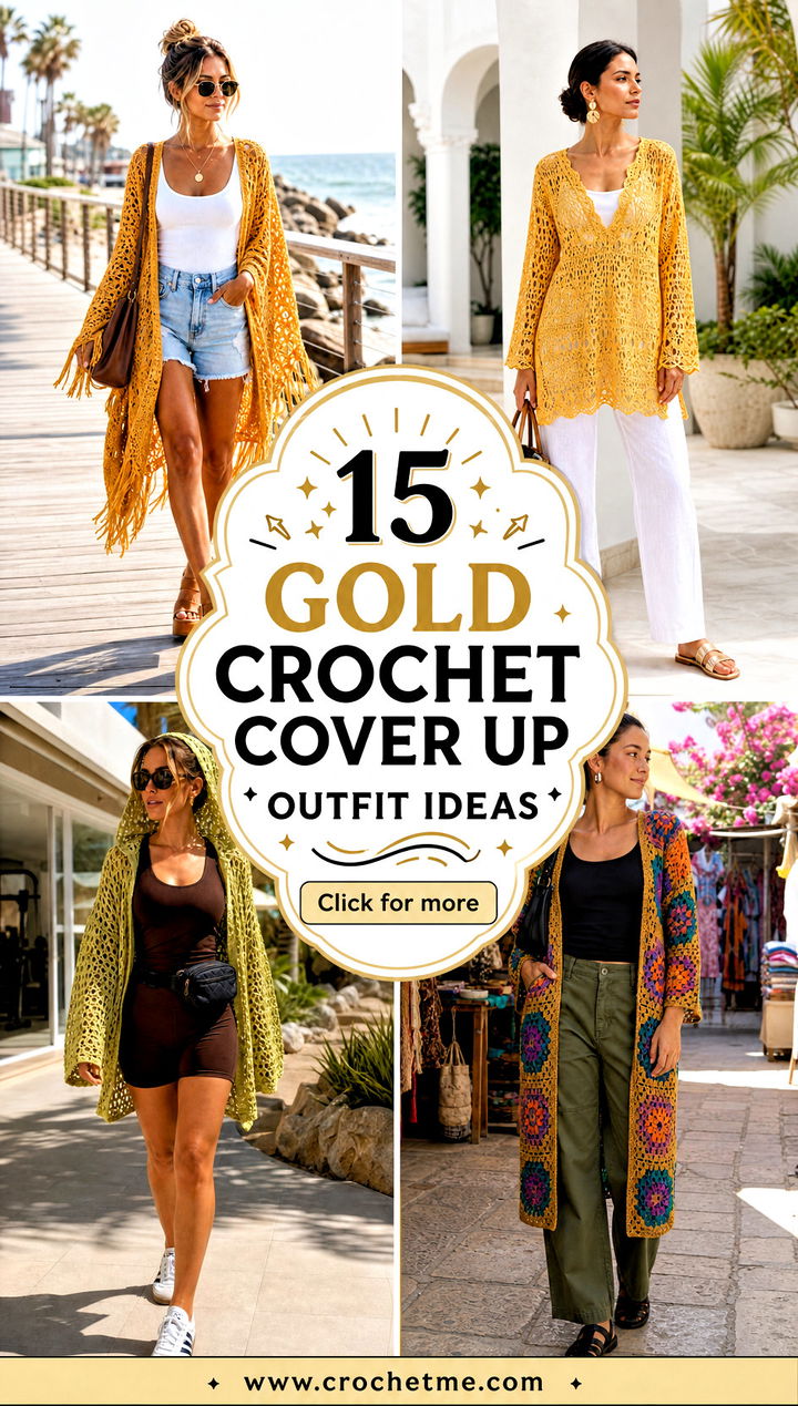 15 Gold Crochet Cover Up outfit ideas - 15 Gold Crochet Cover Up outfit ideas