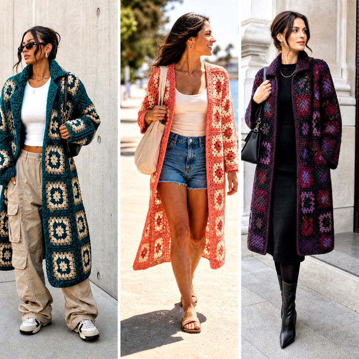 15 Granny Square Car Coat Outfit Ideas for Cozy Retro Looks