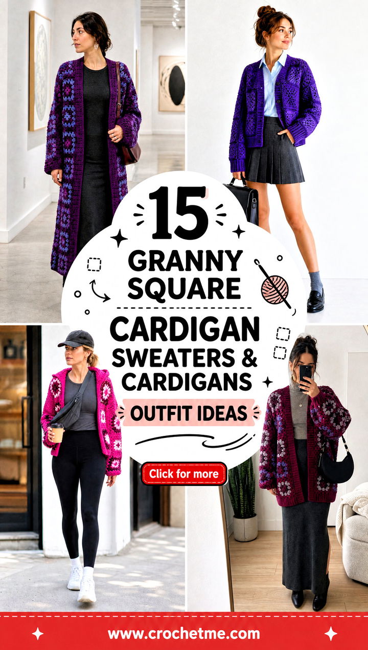 15 Granny Square Cardigan Sweaters and Cardigans outfit ideas - 15 Granny Square Cardigan Sweaters & Cardigans outfit ideas