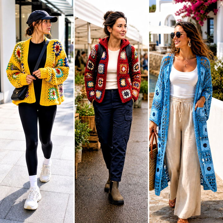 15 Granny Square Crochet Coats & Jackets Outfit Ideas for Fall