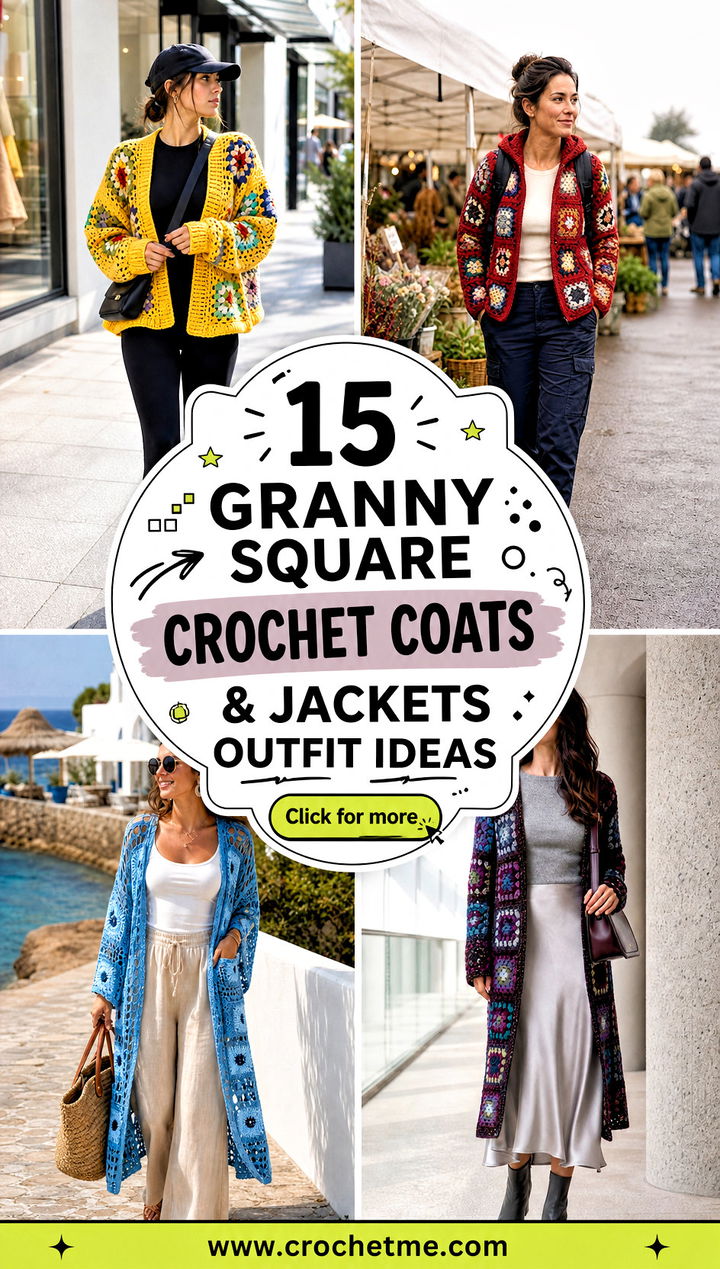 15 Granny Square Crochet Coats and Jackets outfit ideas - 15 Granny Square Crochet Coats & Jackets outfit ideas