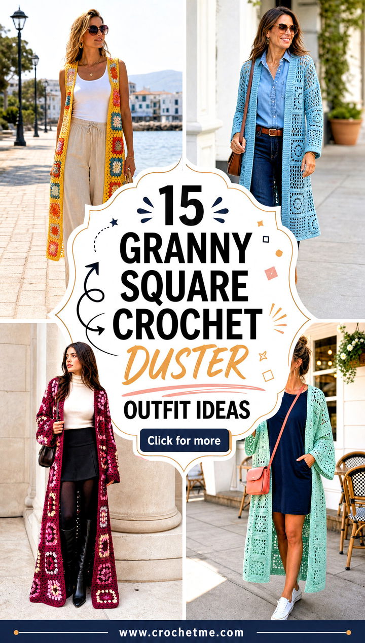 15 Granny Square Crochet Duster outfit ideas - 15 Granny Square Crochet Duster outfit ideas