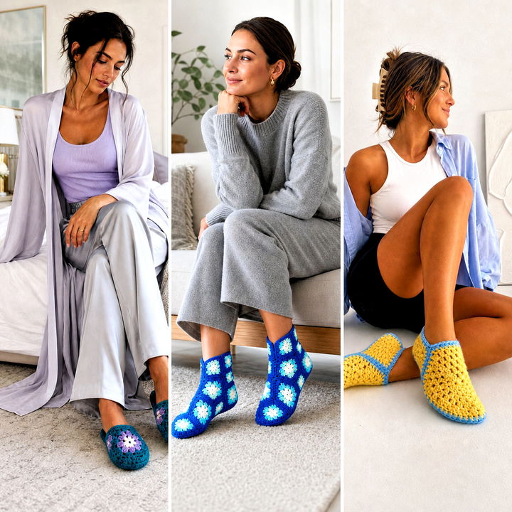 15 Granny Square Slipper Socks Outfit Ideas for Cozy Days