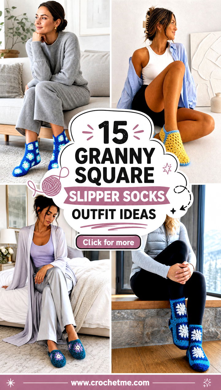 15 Granny Square Slipper Socks outfit ideas - 15 Granny Square Slipper Socks outfit ideas