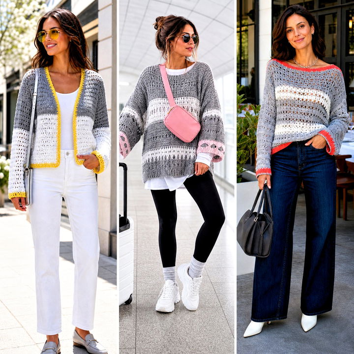 15 Gray and White Crochet Sweater Outfit Ideas for Winter