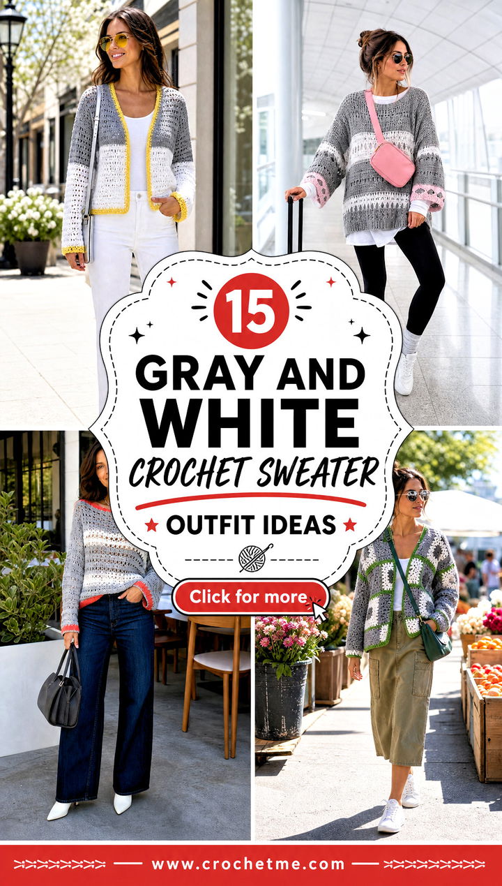 15 Gray And White Crochet Sweater outfit ideas - 15 Gray And White Crochet Sweater outfit ideas