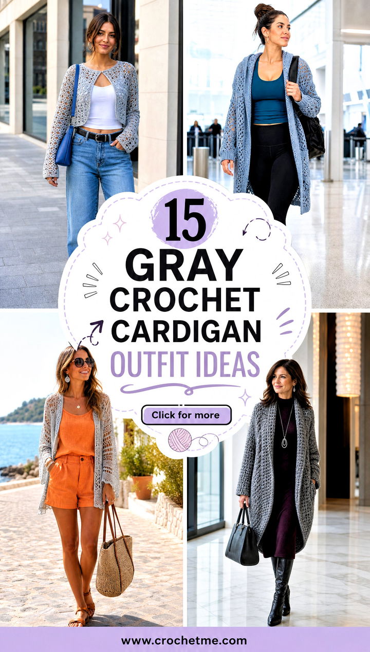 15 Gray Crochet Cardigan outfit ideas - 15 Gray Crochet Cardigan outfit ideas