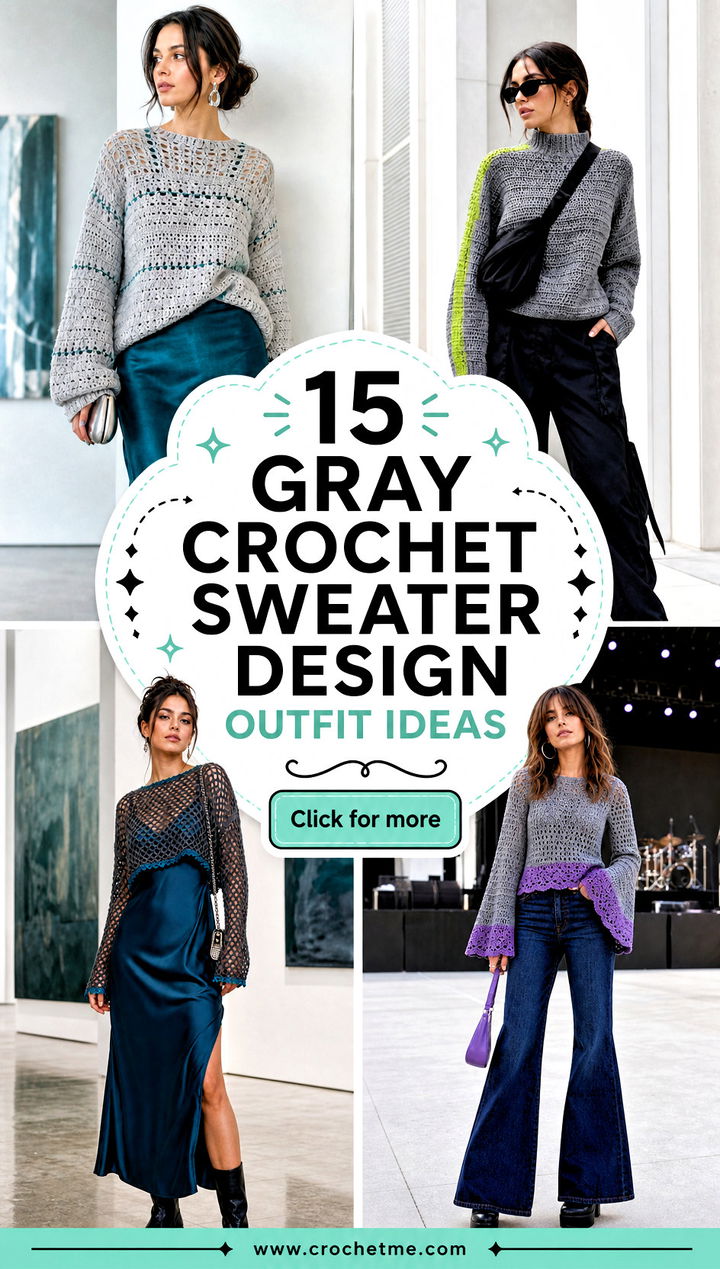 15 Gray Crochet Sweater Design outfit ideas - 15 Gray Crochet Sweater Design outfit ideas