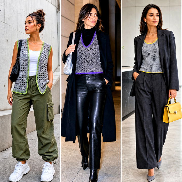15 Gray Crochet Sweater Vest Outfit Ideas for Workdays