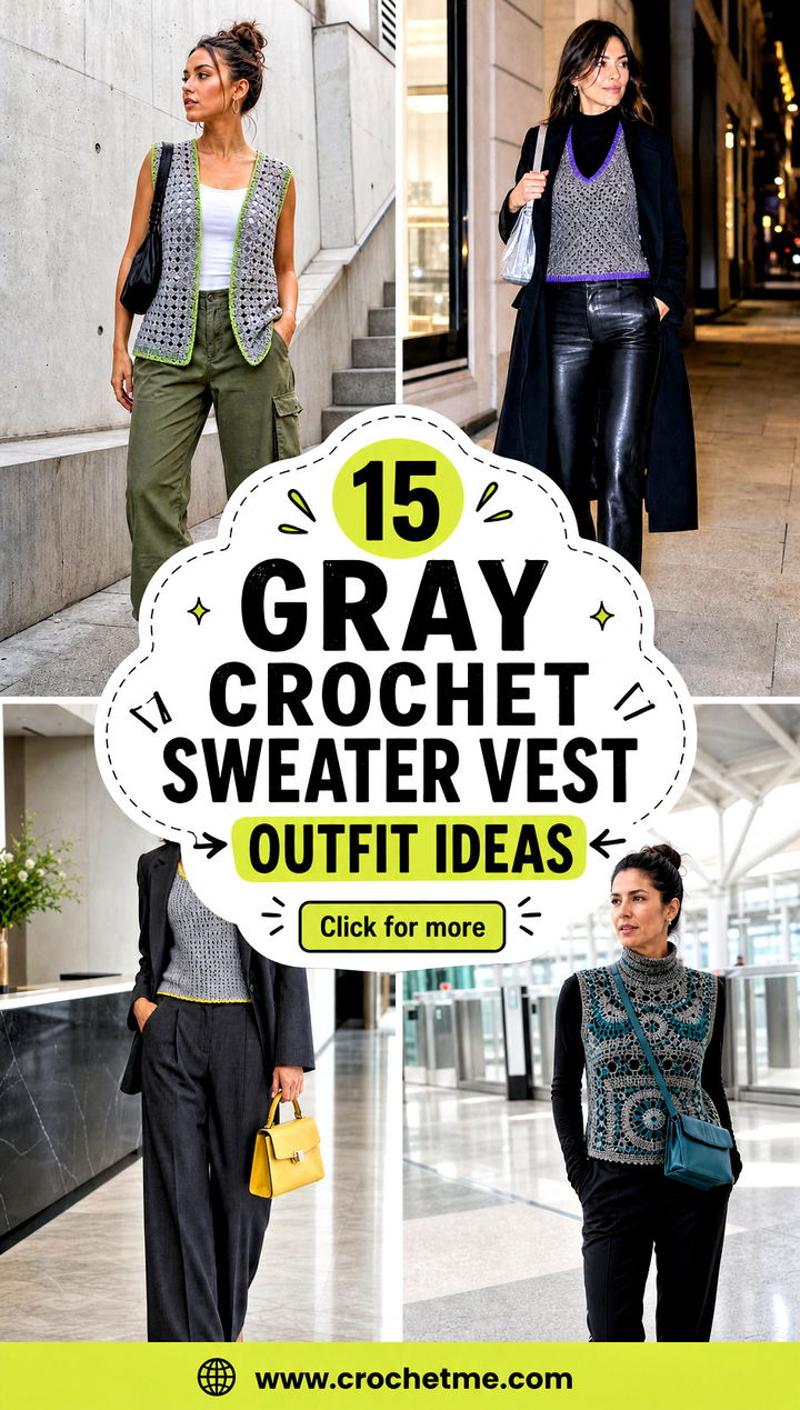 15 Gray Crochet Sweater Vest outfit ideas - 15 Gray Crochet Sweater Vest outfit ideas