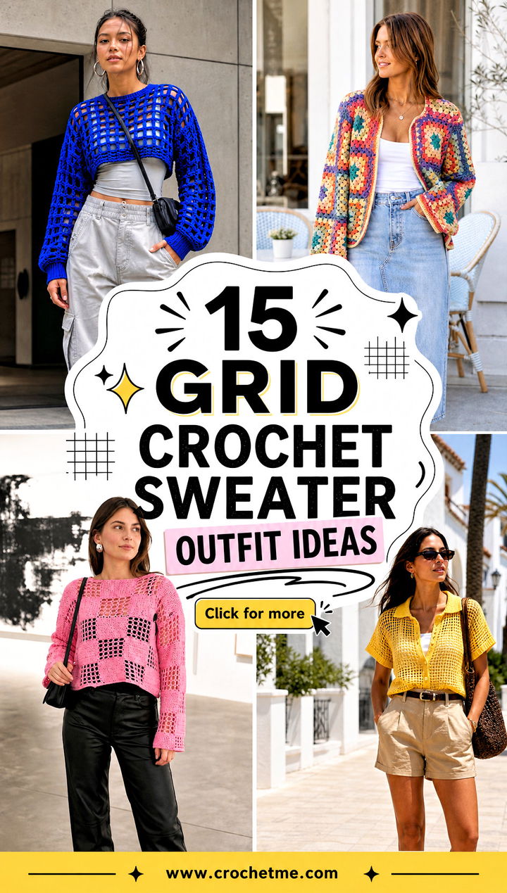 15 Grid Crochet Sweater outfit ideas - 15 Grid Crochet Sweater outfit ideas