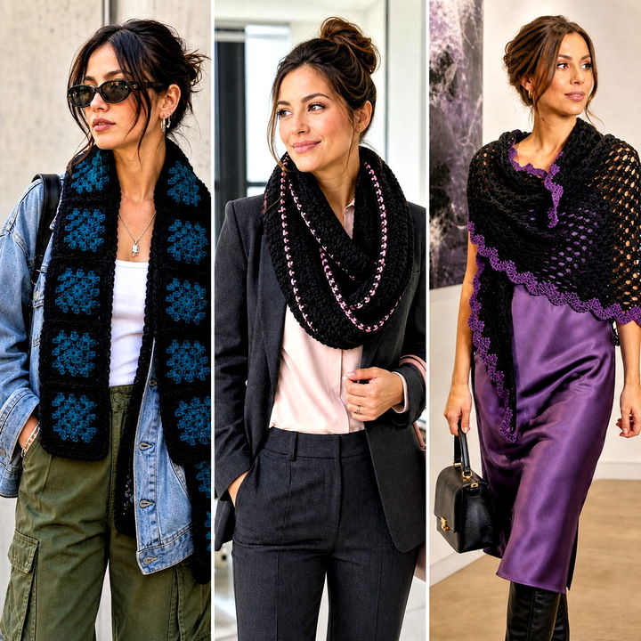 15 Handmade Black Crochet Scarf Outfit Ideas: Chic Winter Looks