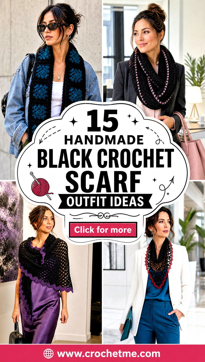 15 Handmade Black Crochet Scarf outfit ideas - 15 Handmade Black Crochet Scarf outfit ideas
