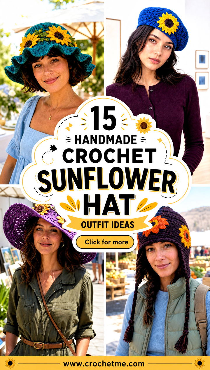 15 Handmade Crochet Sunflower Hat outfit ideas - 15 Handmade Crochet Sunflower Hat outfit ideas