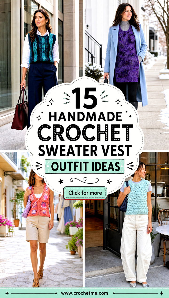 15 Handmade Crochet Sweater Vest outfit ideas - 15 Handmade Crochet Sweater Vest outfit ideas