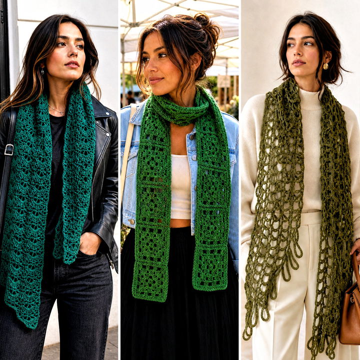 15 Lacy Green Crochet Scarf Outfit Ideas for Fresh Winter Style