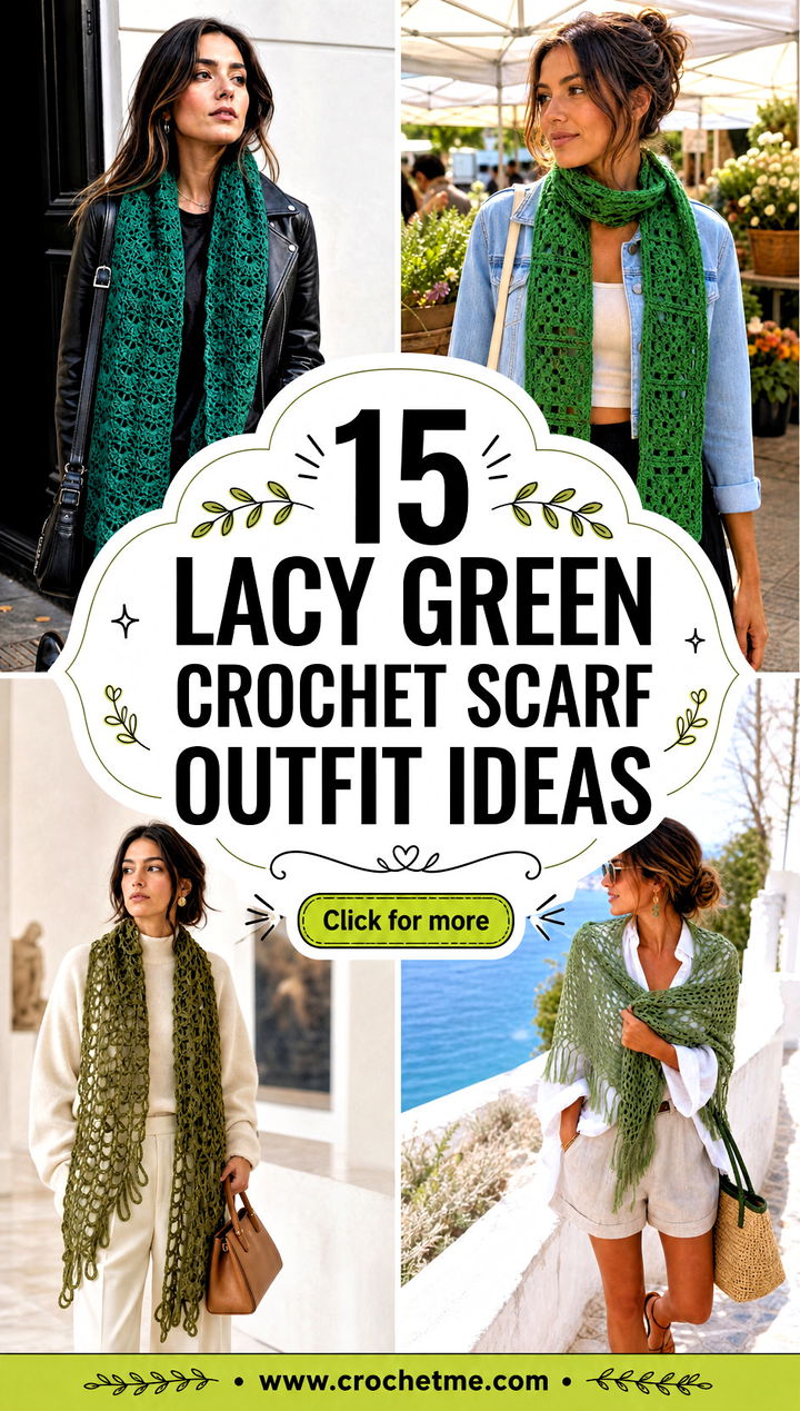 15 Lacy Green Crochet Scarf outfit ideas - 15 Lacy Green Crochet Scarf outfit ideas
