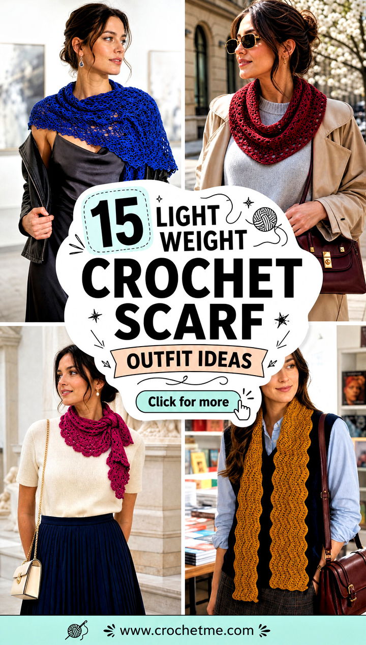 15 Light Weight Crochet Scarf outfit ideas - 15 Light Weight Crochet Scarf outfit ideas