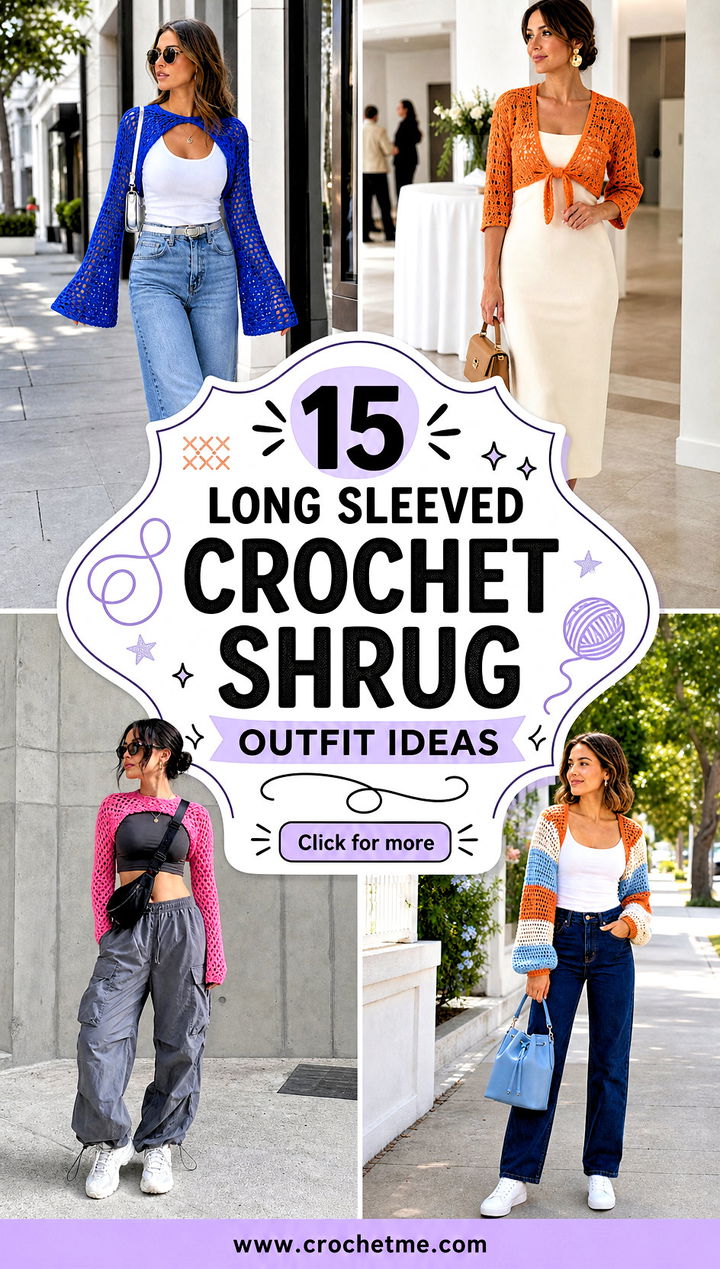 15 Long Sleeved Crochet Shrug outfit ideas - 15 Long Sleeved Crochet Shrug outfit ideas